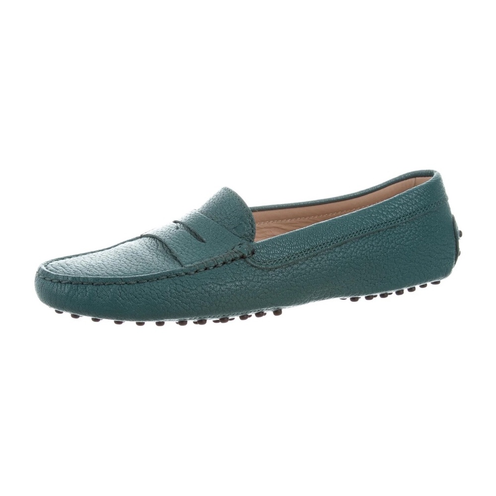 Tod's Leather Penny Loafer Driving Shoe Classic Gommino Teal Sz 39
